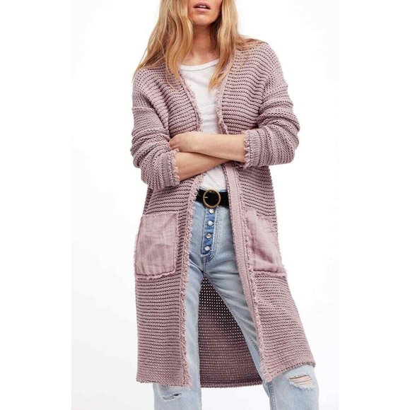 Free People Woodstock Mauve Fringe Duster Cardigan - Picture 1 of 7